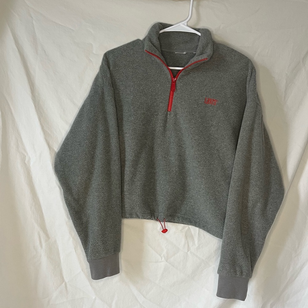 Levi’s trekker quarter zip Levis embroidery grey cropped synch waist size medium